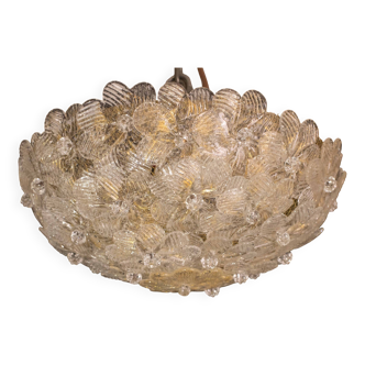 Elegant Murano Ceiling Light Gold and Trasparent Flower by Seguso for Venin