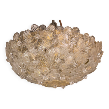 Elegant Murano Ceiling Light Gold and Trasparent Flower by Seguso for Venin