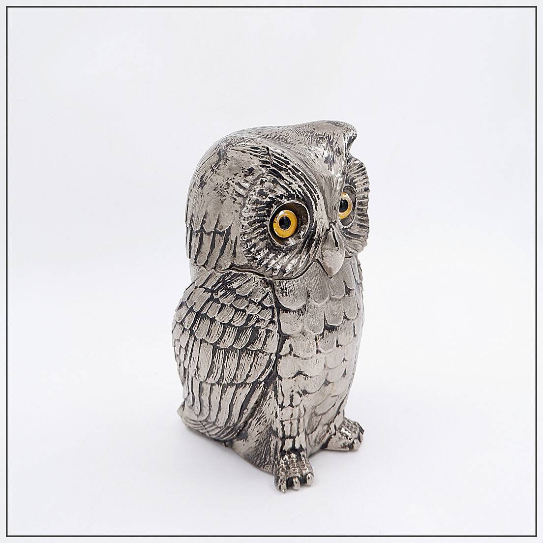 Vintage Silver Plastic Owl Ice Bucket - 1970's