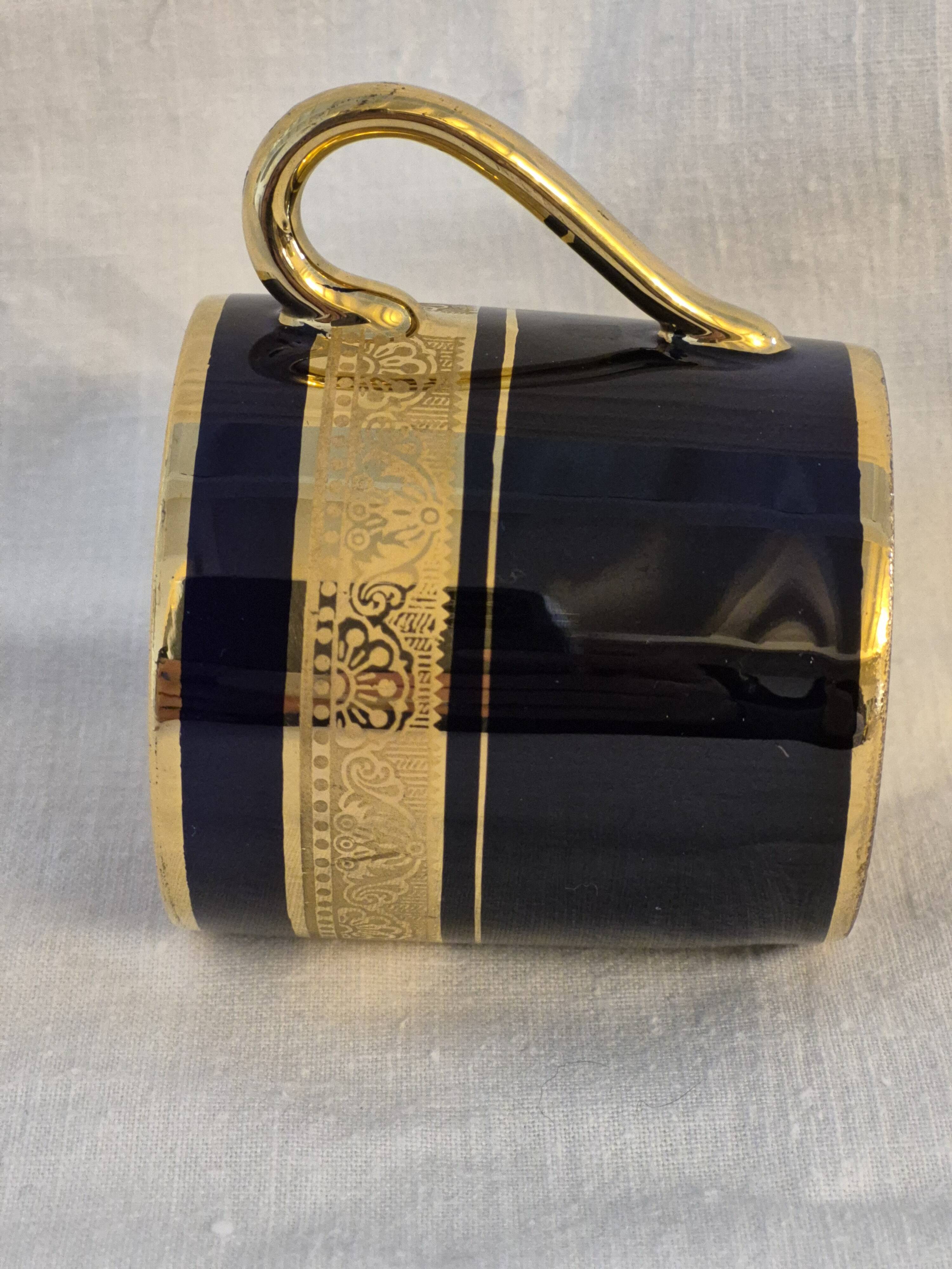 Litron cup porcelain from limoges legle blue from the oven and fine gold a464