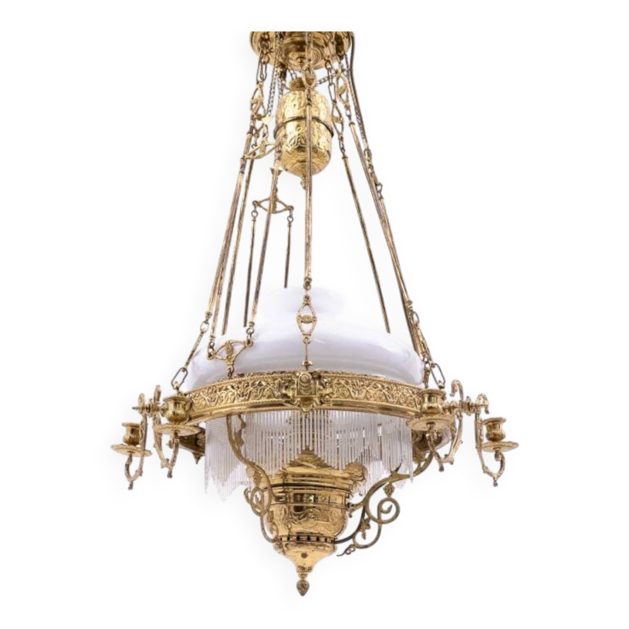 Brass chandelier from the first half of the 20th century.