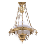 Brass chandelier from the first half of the 20th century.