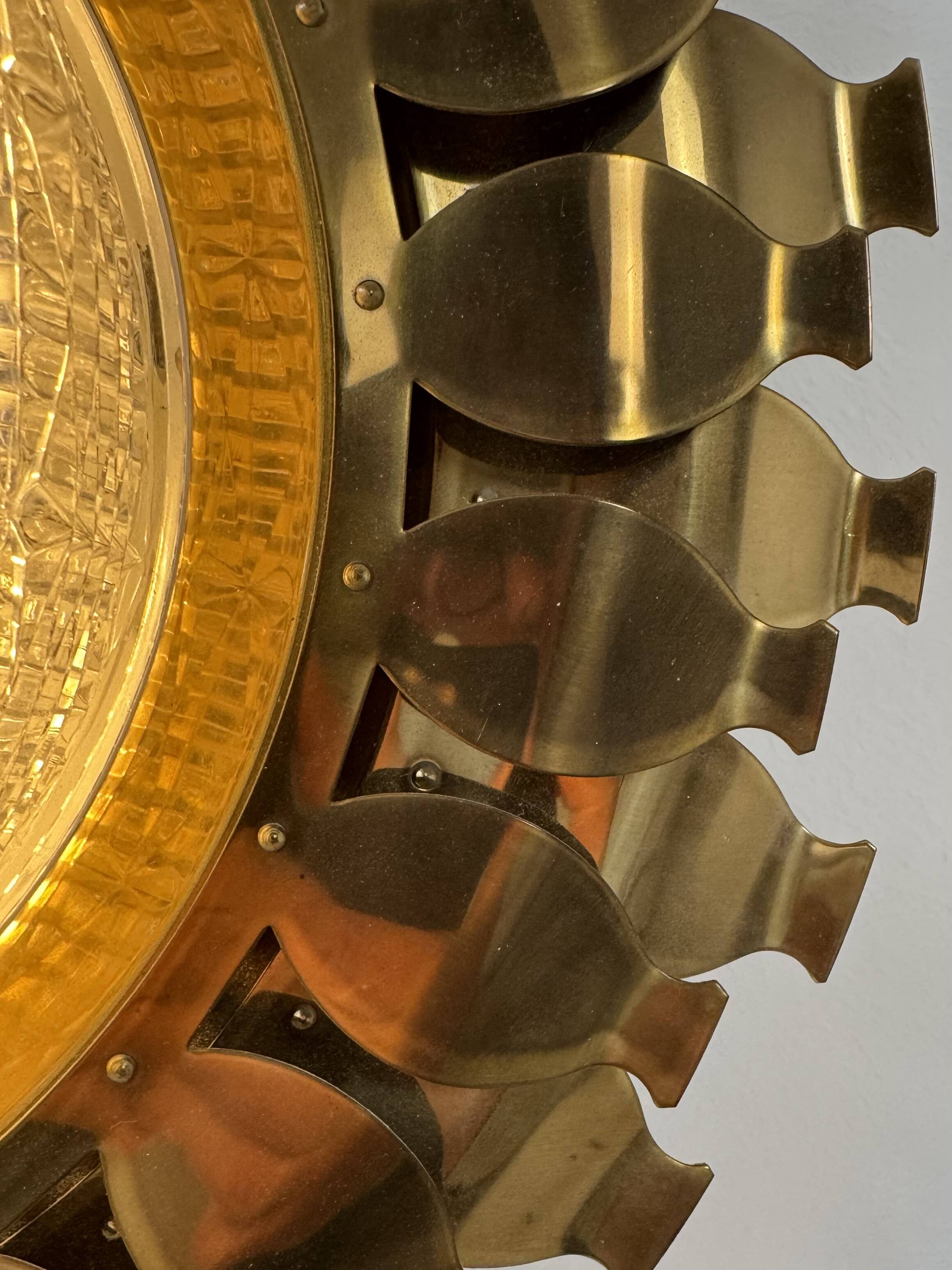 Vintage brass and pressed glass wall light, Sweden, 1960.