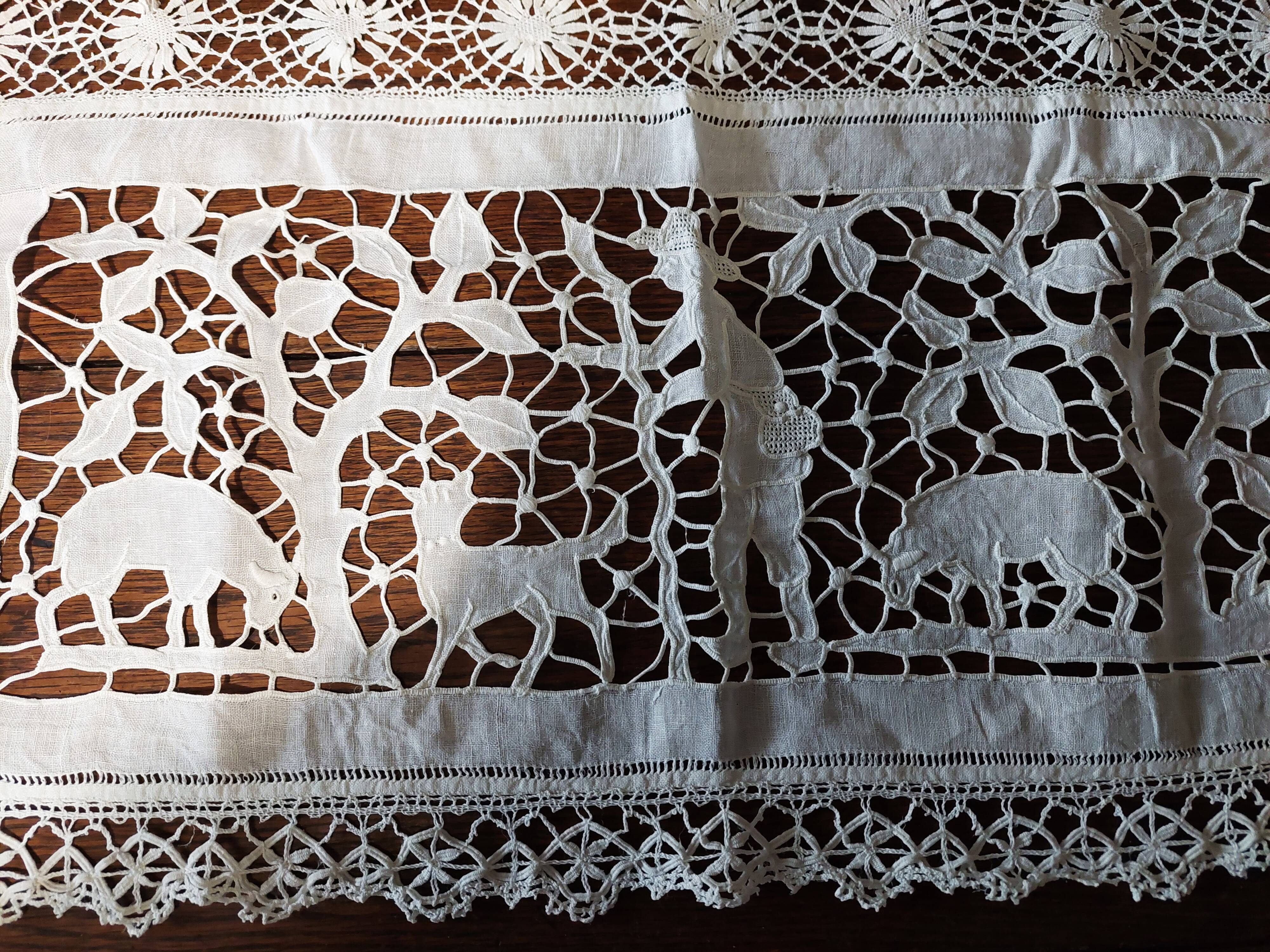 White cotton lace embroidery shelf or fireplace border