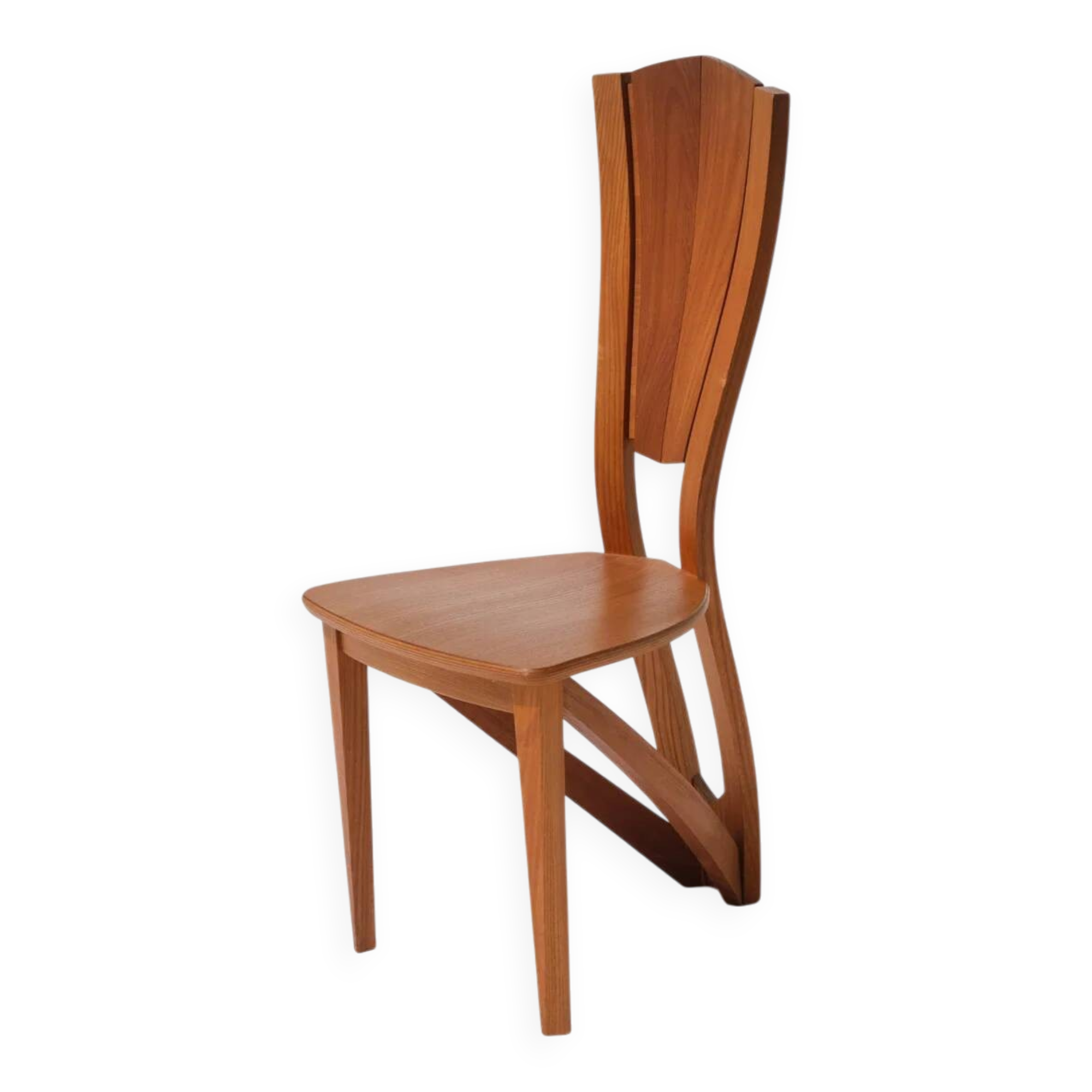 Set of 4 solid elm chairs, Maison Seltz, 1980s