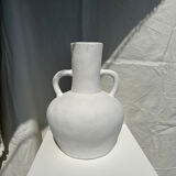 Handcrafted terracotta vase painted white with double handles h:40 d:30