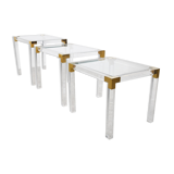 Set of 3 lucite and brass nesting tables, 1970s