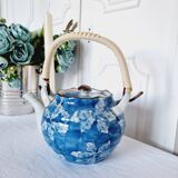 Handcrafted Japanese porcelain teapot hand painted in blue and white.