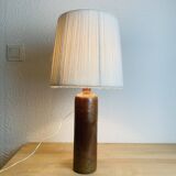 Lampe bouteille grès et abat jour laine vintage