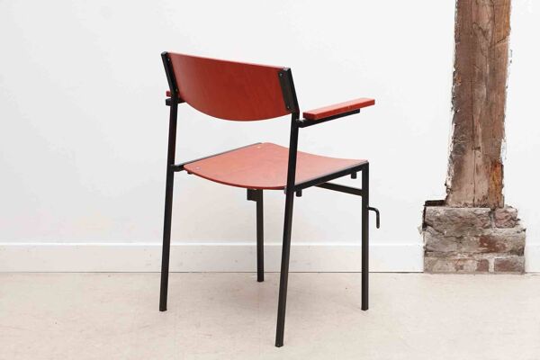 Chaises Gijs van der Sluis rouge et noir avec accoudoirs