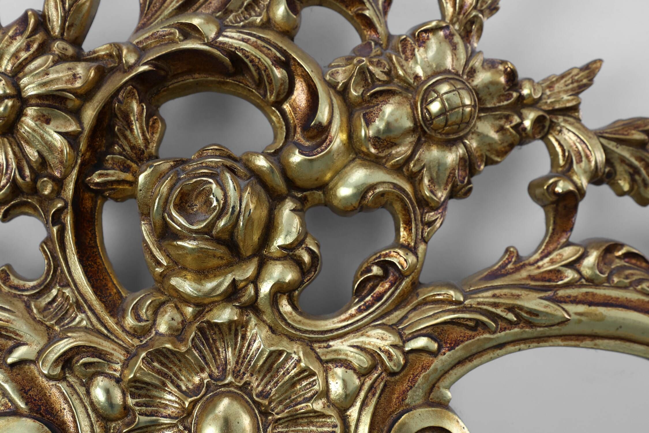 20th Century Ornate metal Louis XVI Wall Mirror with rococo Flourishes, Fra