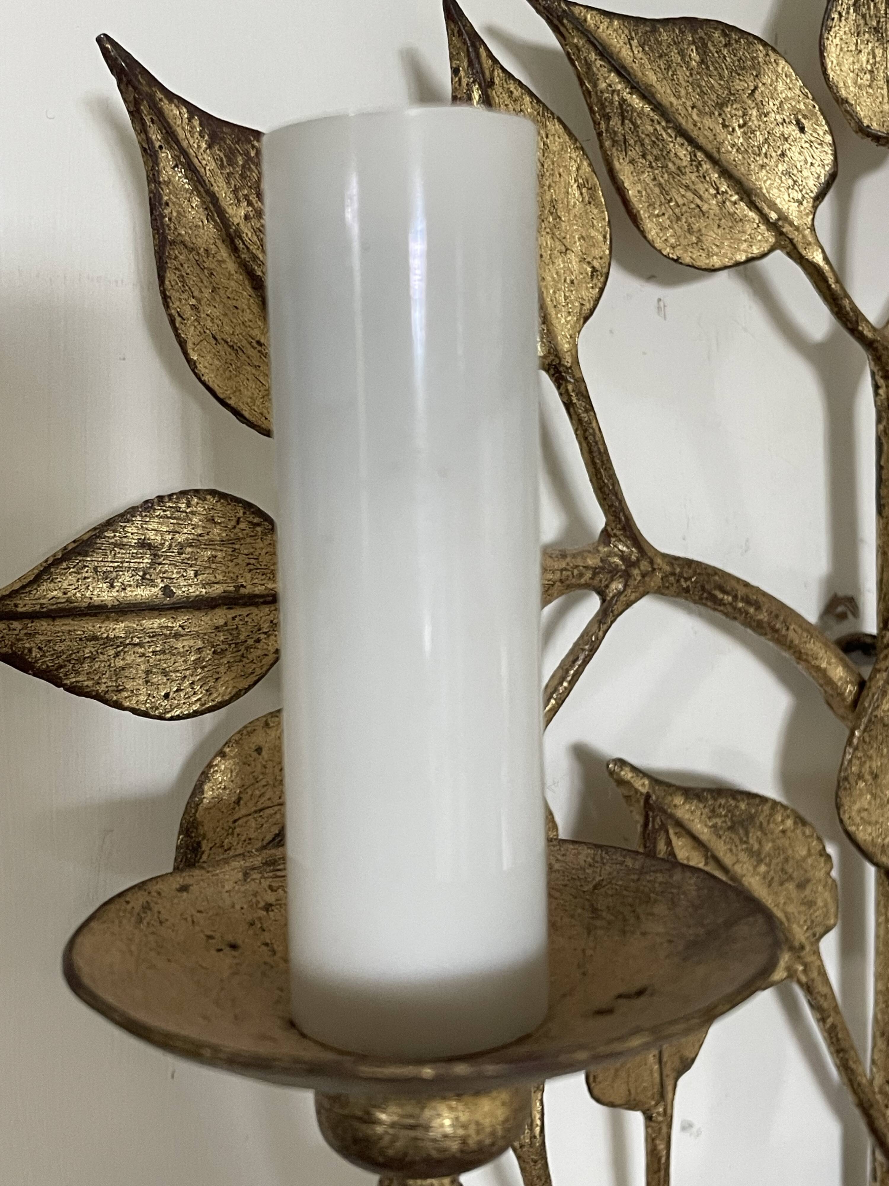 Pair of golden foliage wall lights circa 1960