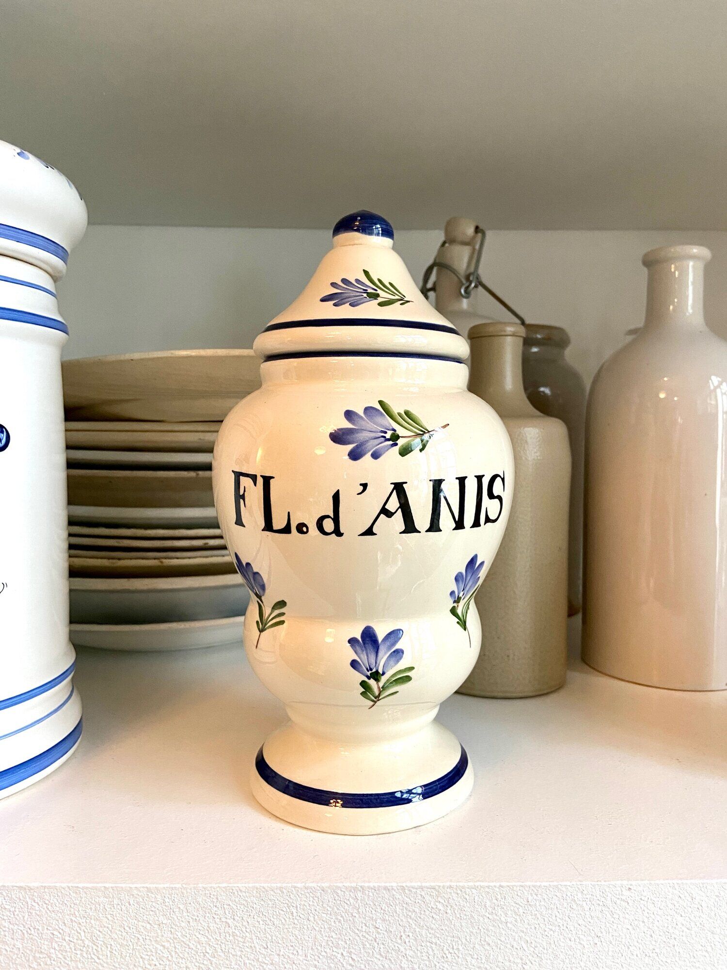 Fl apothecary jar. hand-painted earthenware anis