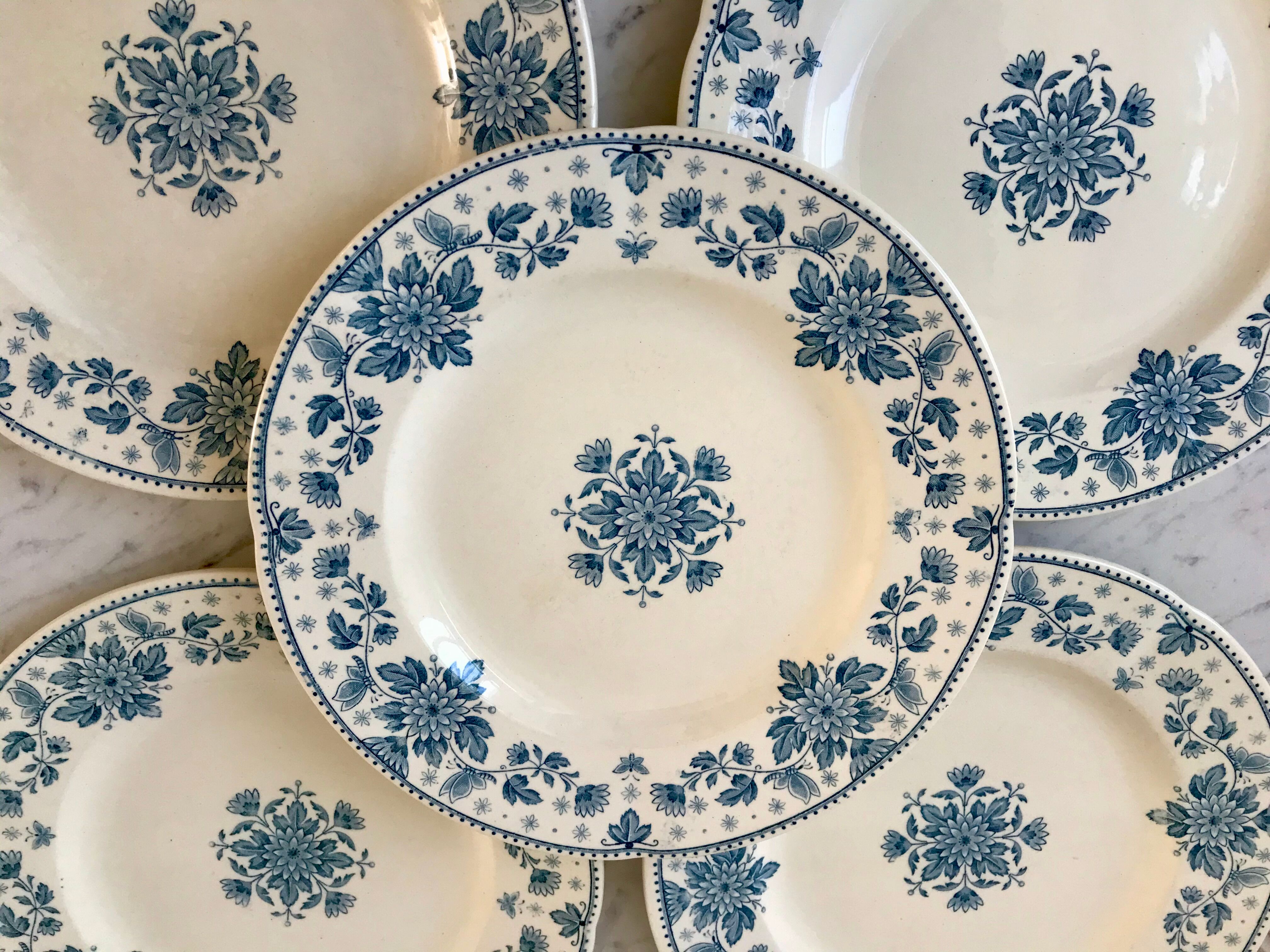 5 flat plates Terre de Fer Sarreguemines model "Estrèes" XIXth