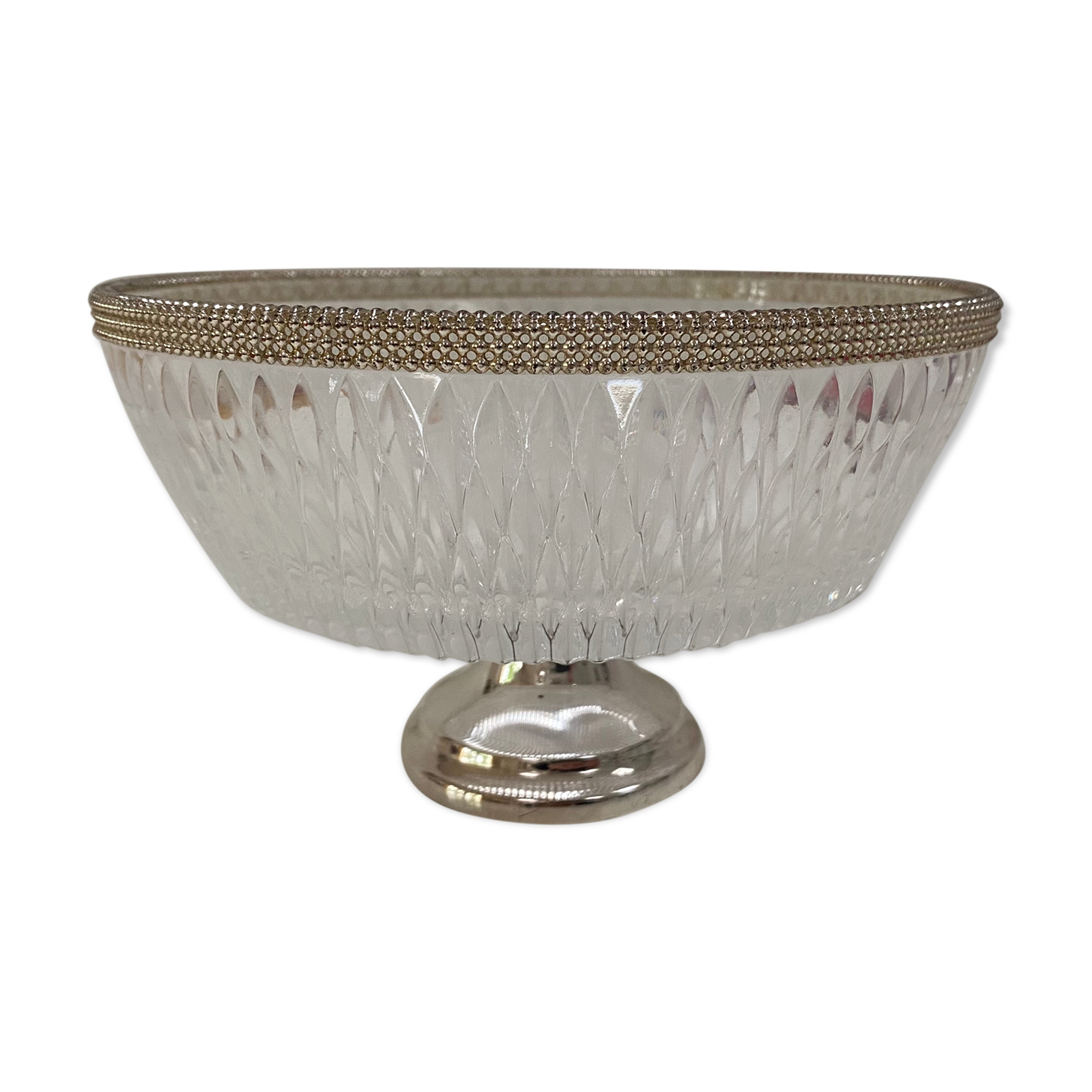 Art Deco glass cup with silver metal foot