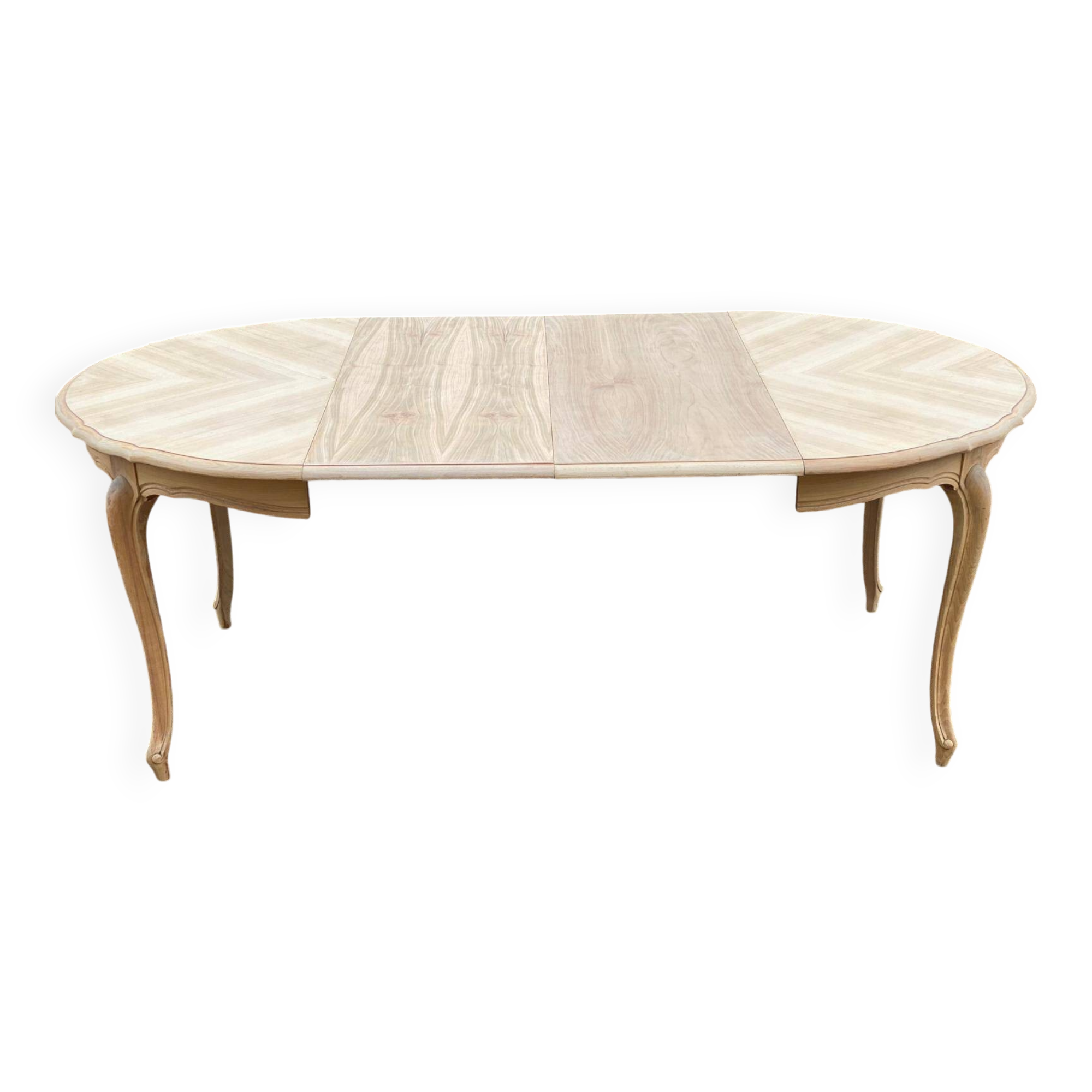 Louis XV style oval extendable round table renovated in raw wood