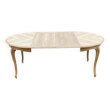 Louis XV style oval extendable round table renovated in raw wood