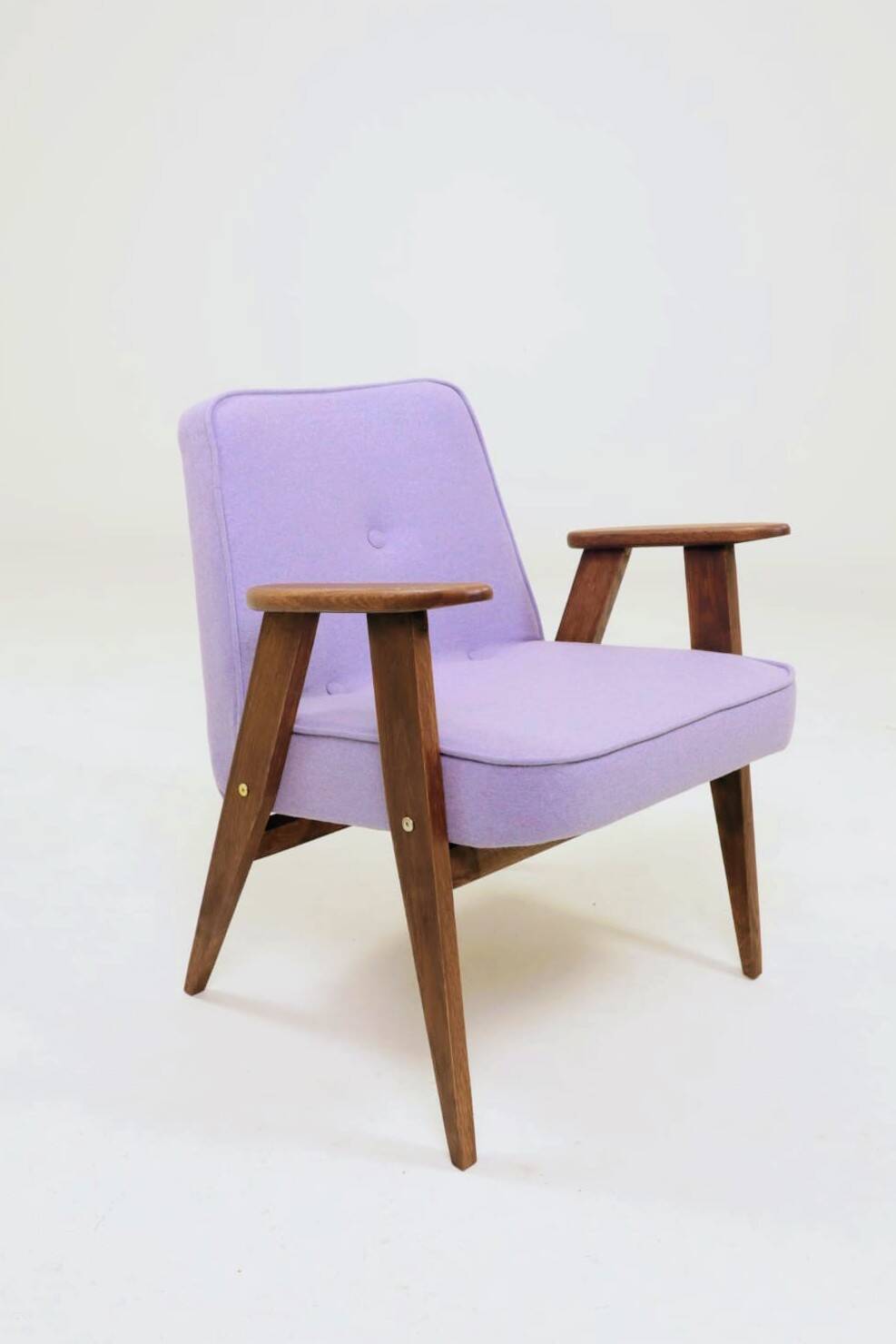 Vintage armchair in lavender wool and oak.