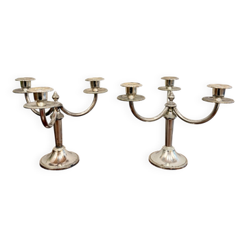 Pair of vintage three-branch silver-plated candlesticks
