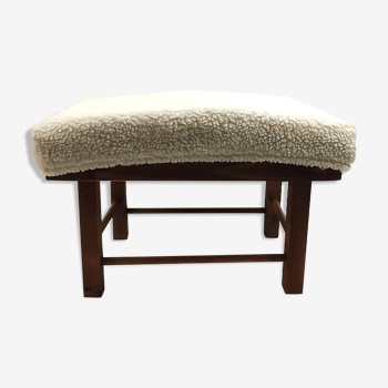 Wooden footrest and white fabric top