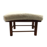 Wooden footrest and white fabric top