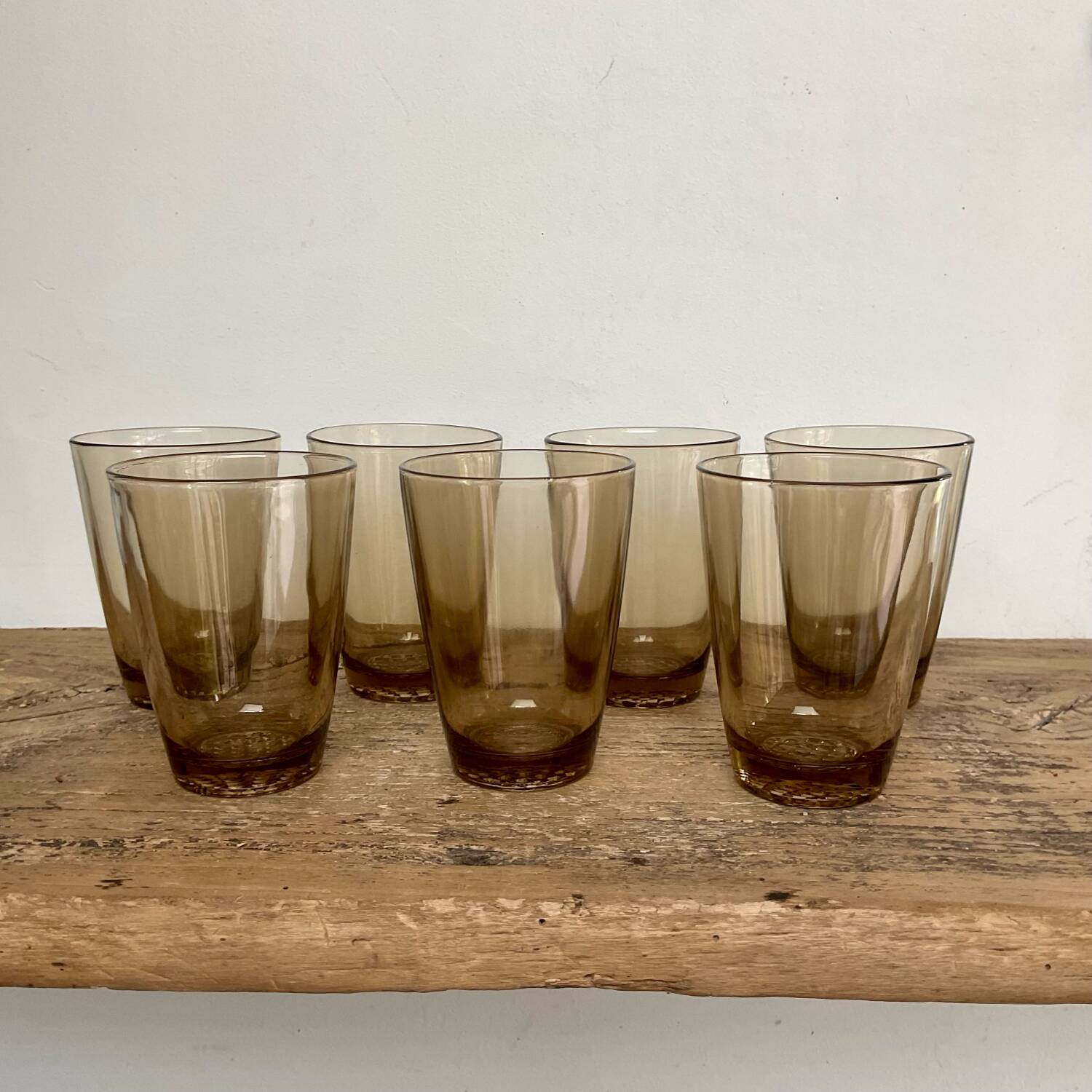 7 small vintage smoked glasses