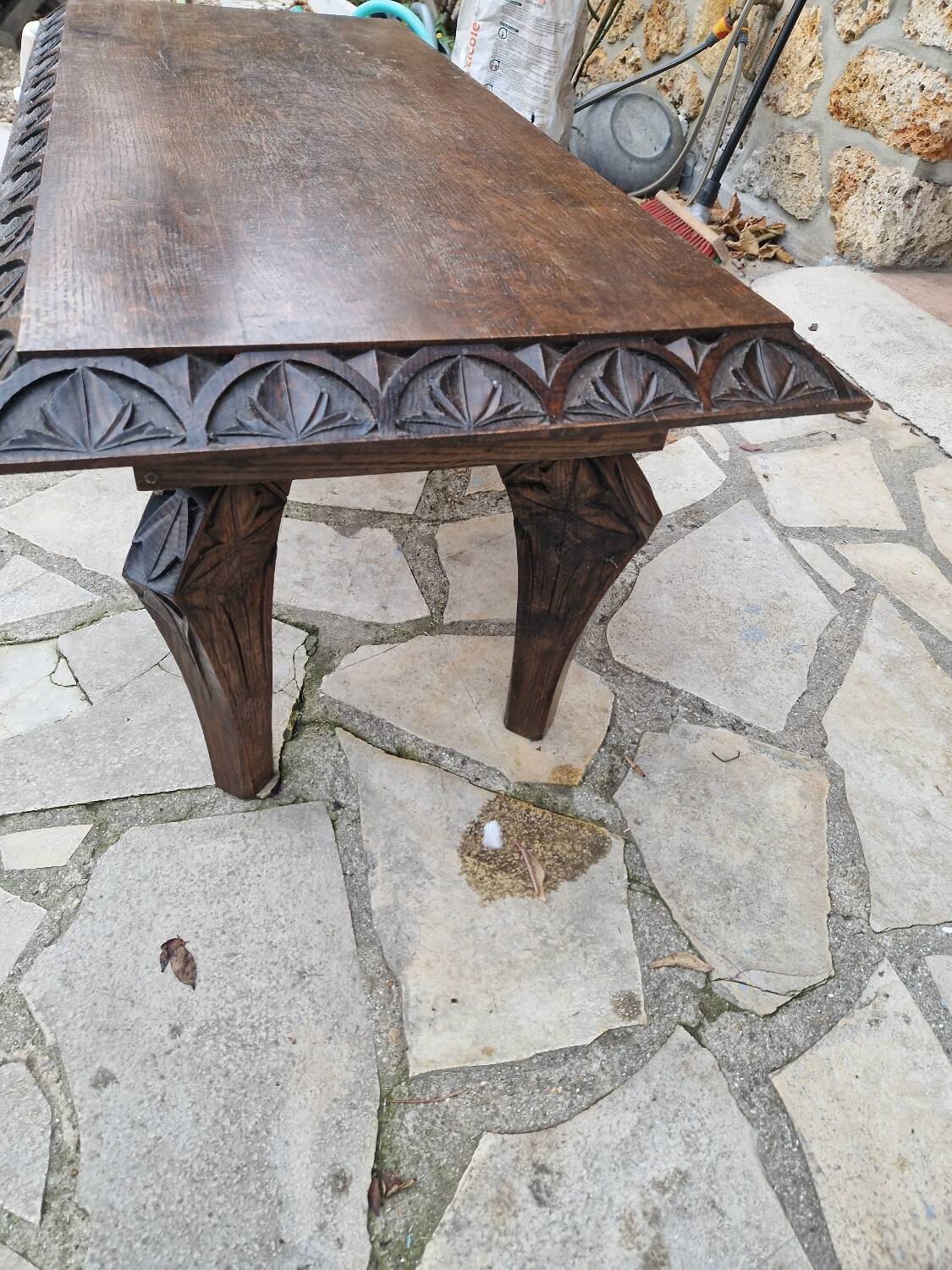 Brutalist coffee table in sculpted oak