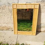 Vintage rectangular mirror in rattan, 1970.