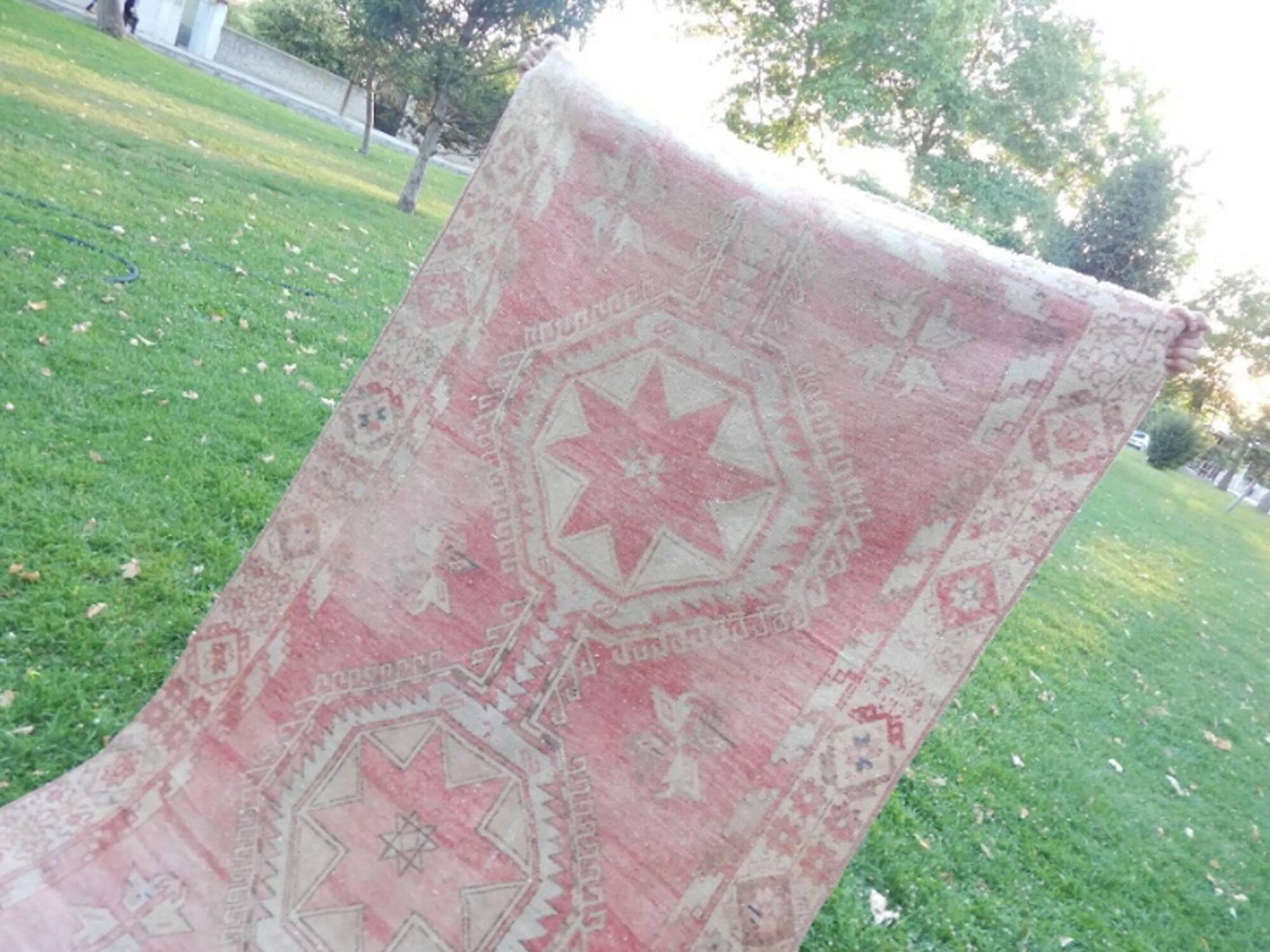 Vintage Turkish hallway rug 137x363 cm