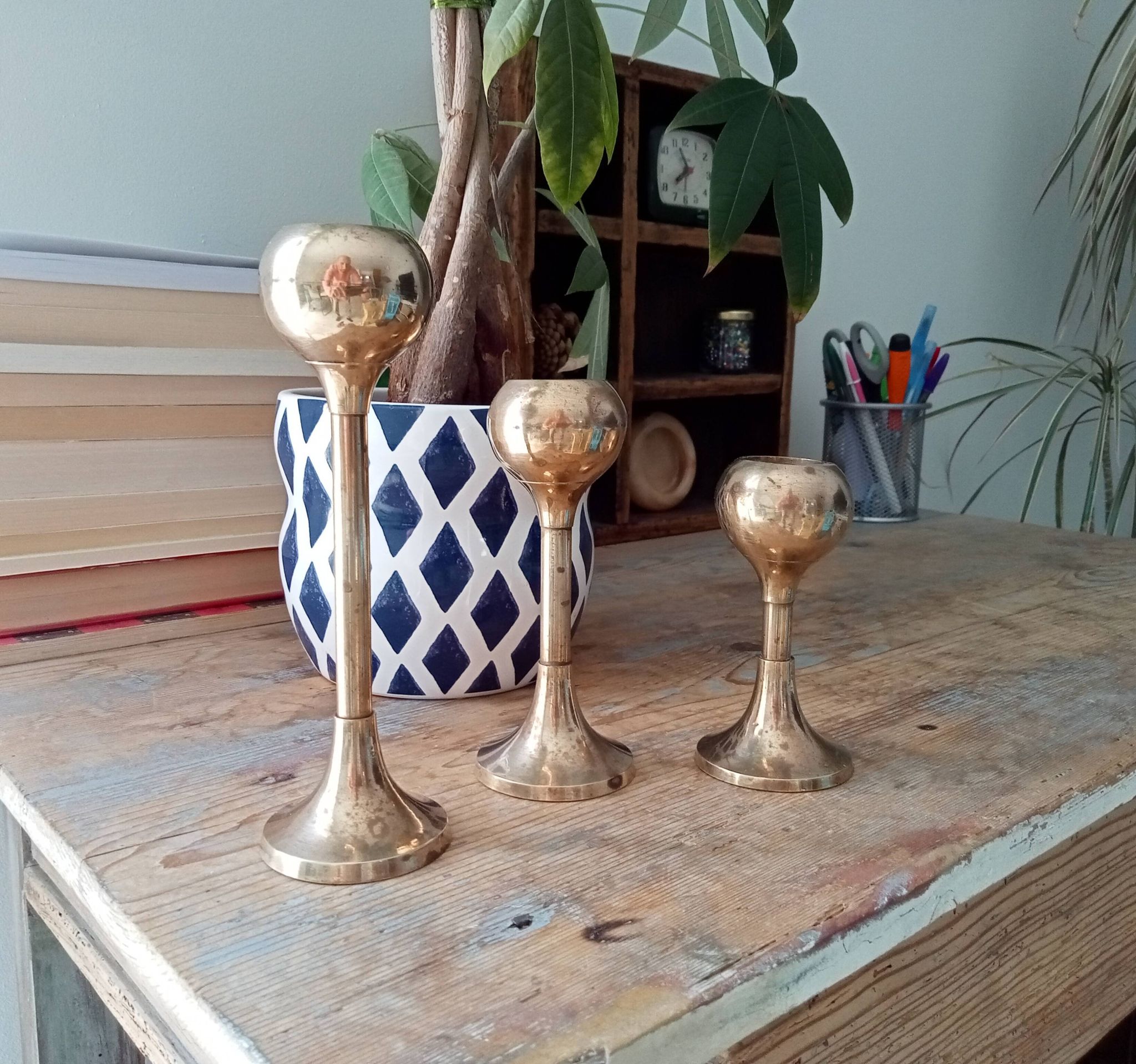 Set of 3 vintage scandinavian candle holders 50s/60s