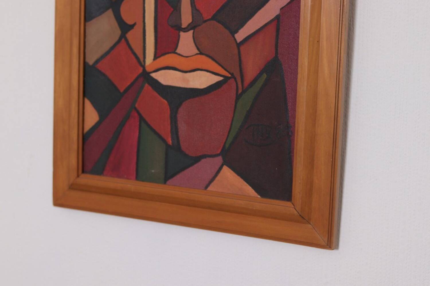 Huile sur toile scandinave originale – “Visage” – TNX 88 cadre vintage
