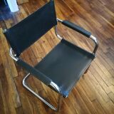 Black leather cantilever armchair