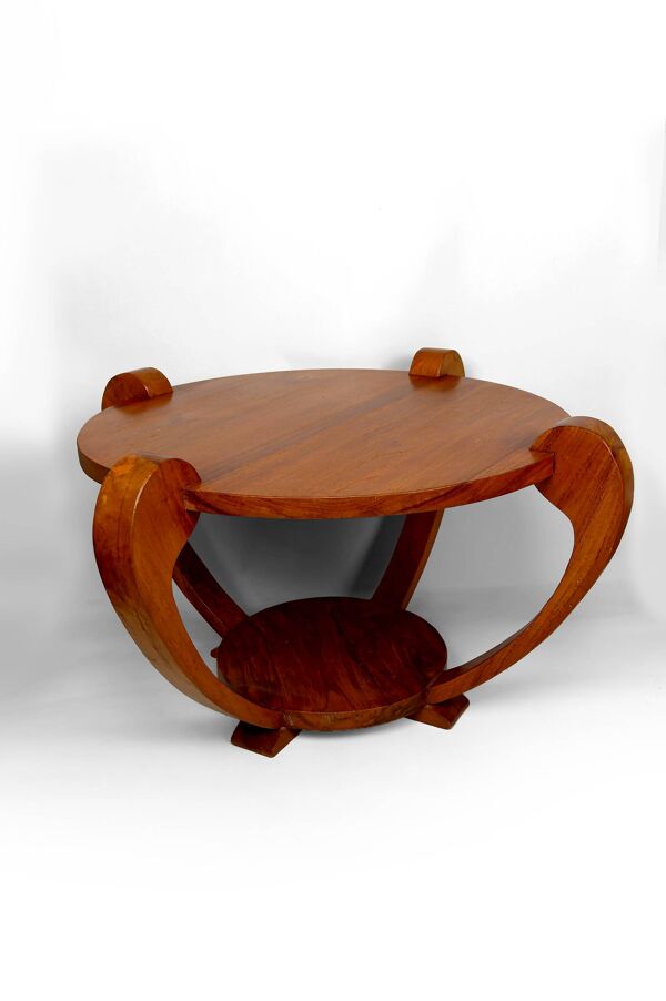 Guéridon, Table Basse en Teck Massif, Art Deco Colonial, c. 1930