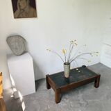 Table basse en chêne et ardoise 1950