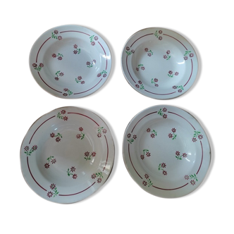 Hollow plates Lunéville Florale Porcelaine ancienne Lot of 4