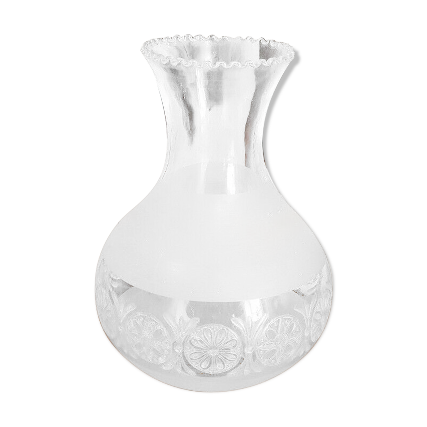 Vintage french glass replacement shade floral decoration frilled top edge 3650