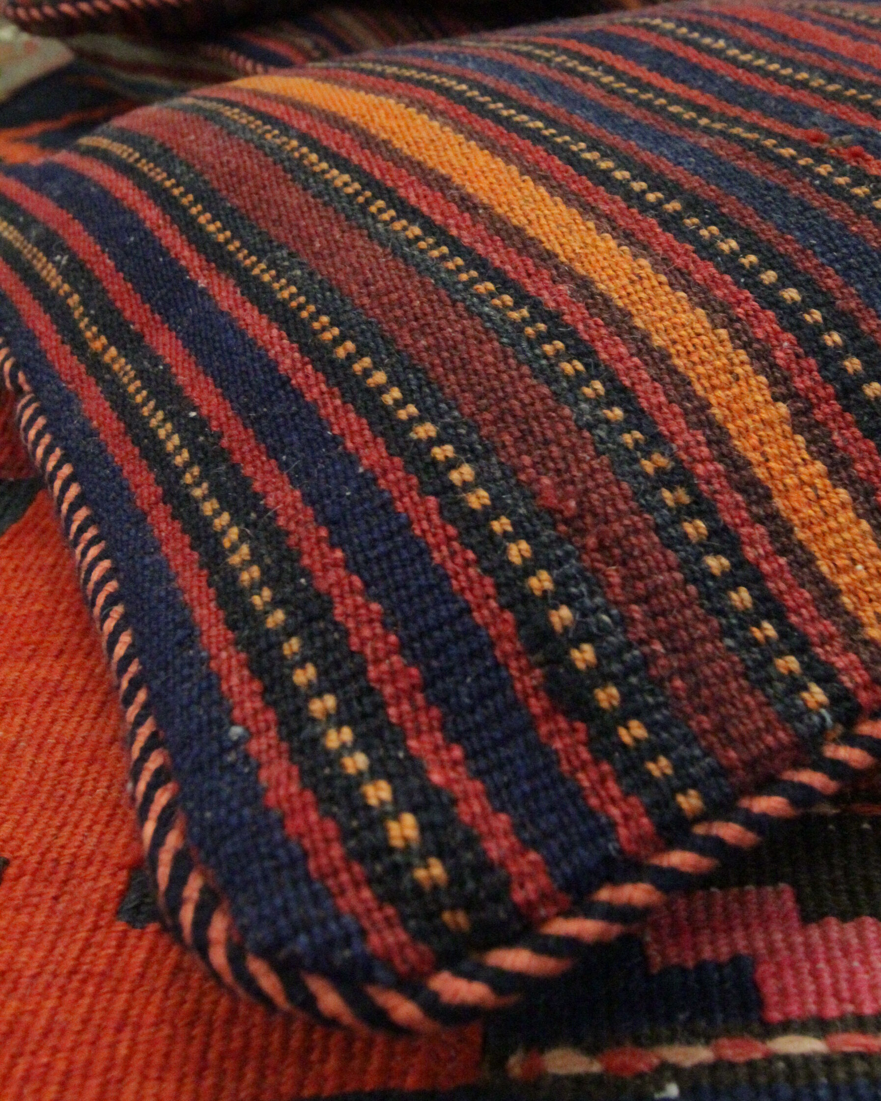 Bold Striped Wool Kilim Cushion Cover Handmade Scatter Pillow 35x35cm
