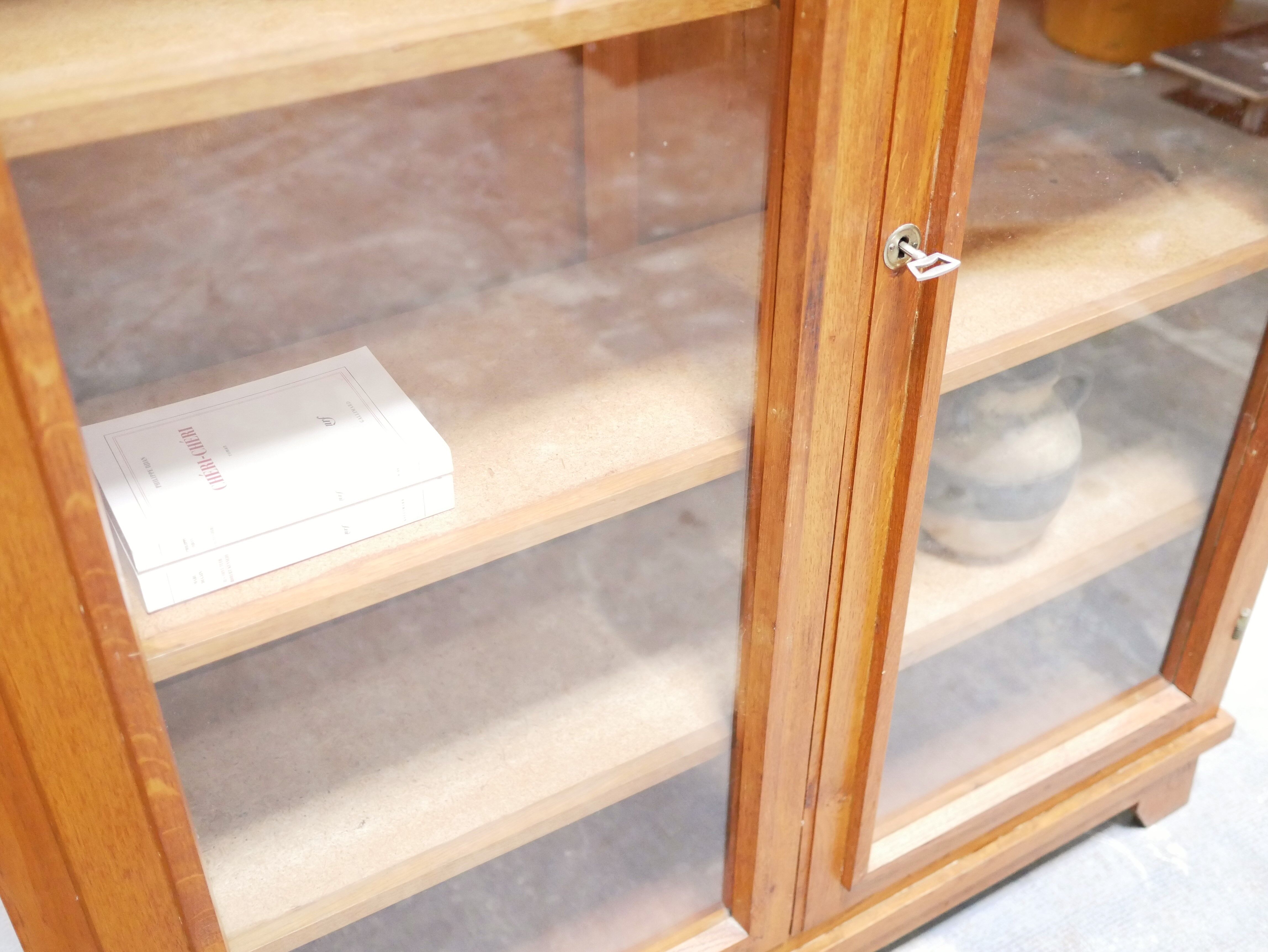 Vintage wooden glass bookcase cabinet