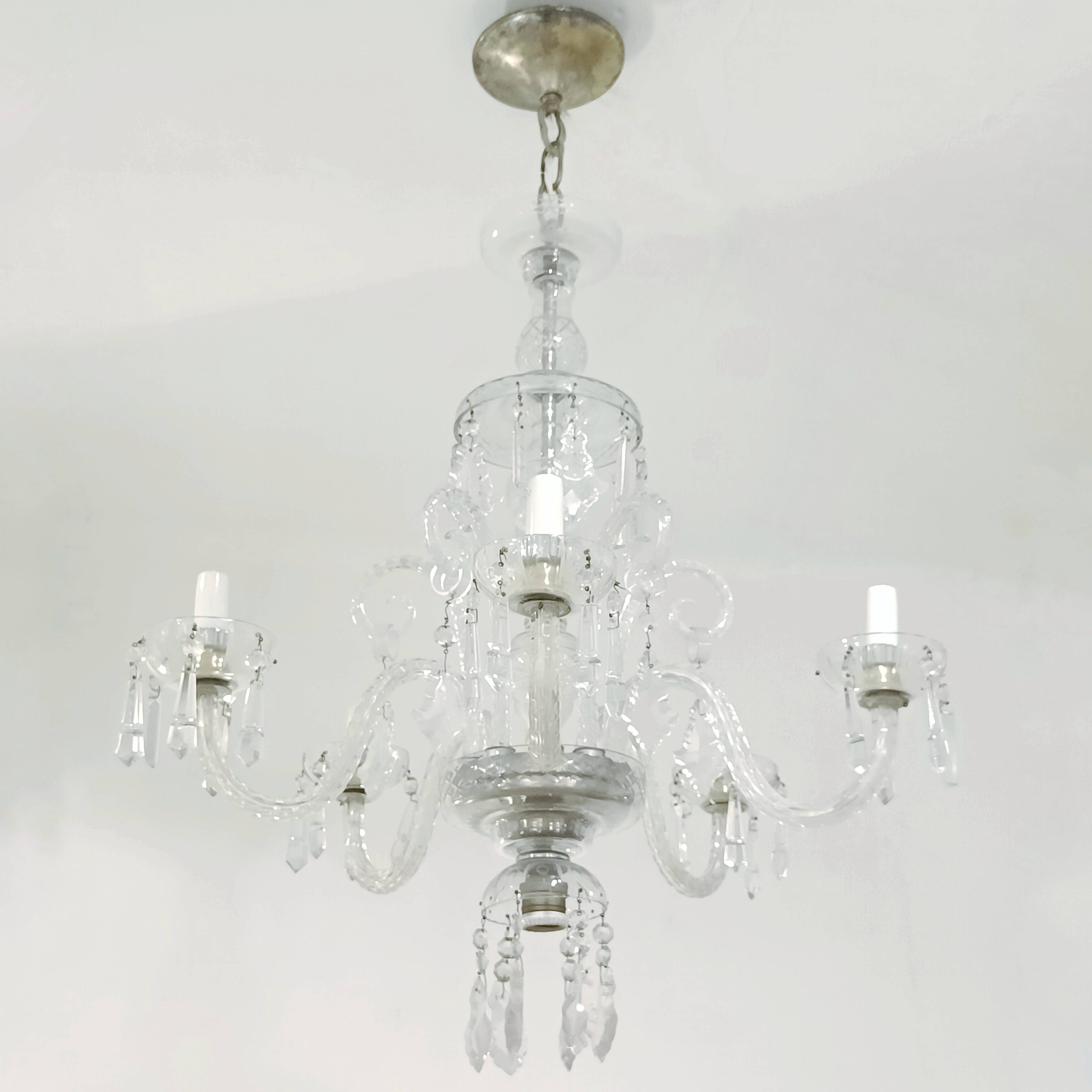 Bohemian Cut Lead Crystal Chandelier, 1930s
