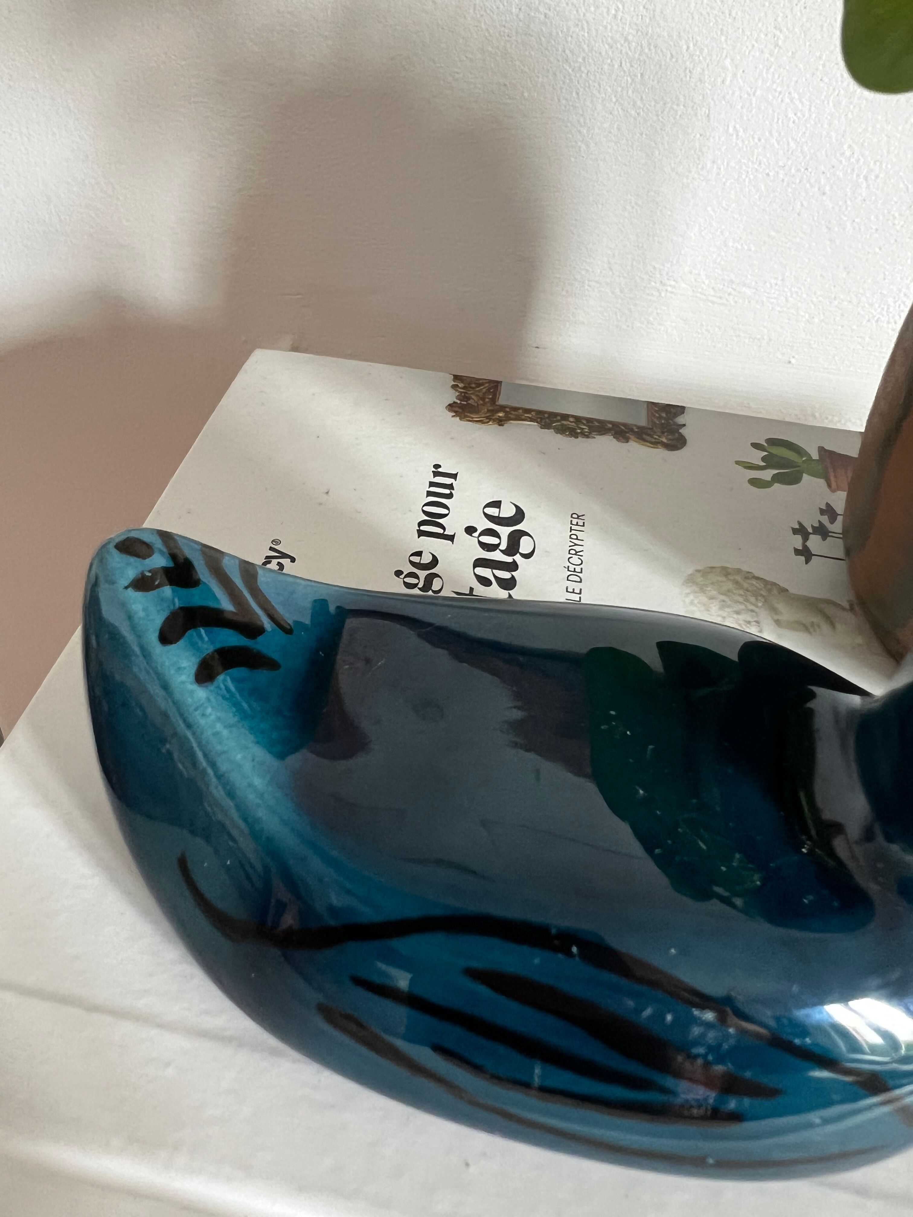 Decorative ceramic duck painted and signed, vintage