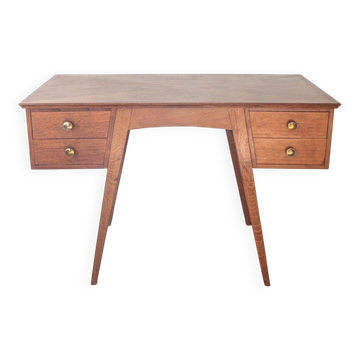 1950s oak double-sided desk with compass legs.