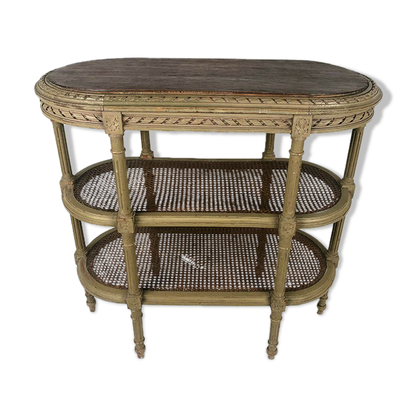 Desserte de style Louis XVI en bois laqué gris/vert, vers 1900