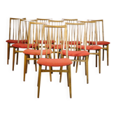 Chaises de salle à manger des années 50 en noyer, ensemble de 10, années 1960