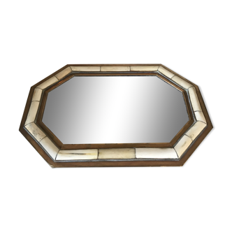 Octagonal mirror in vintage brass 24x36cm