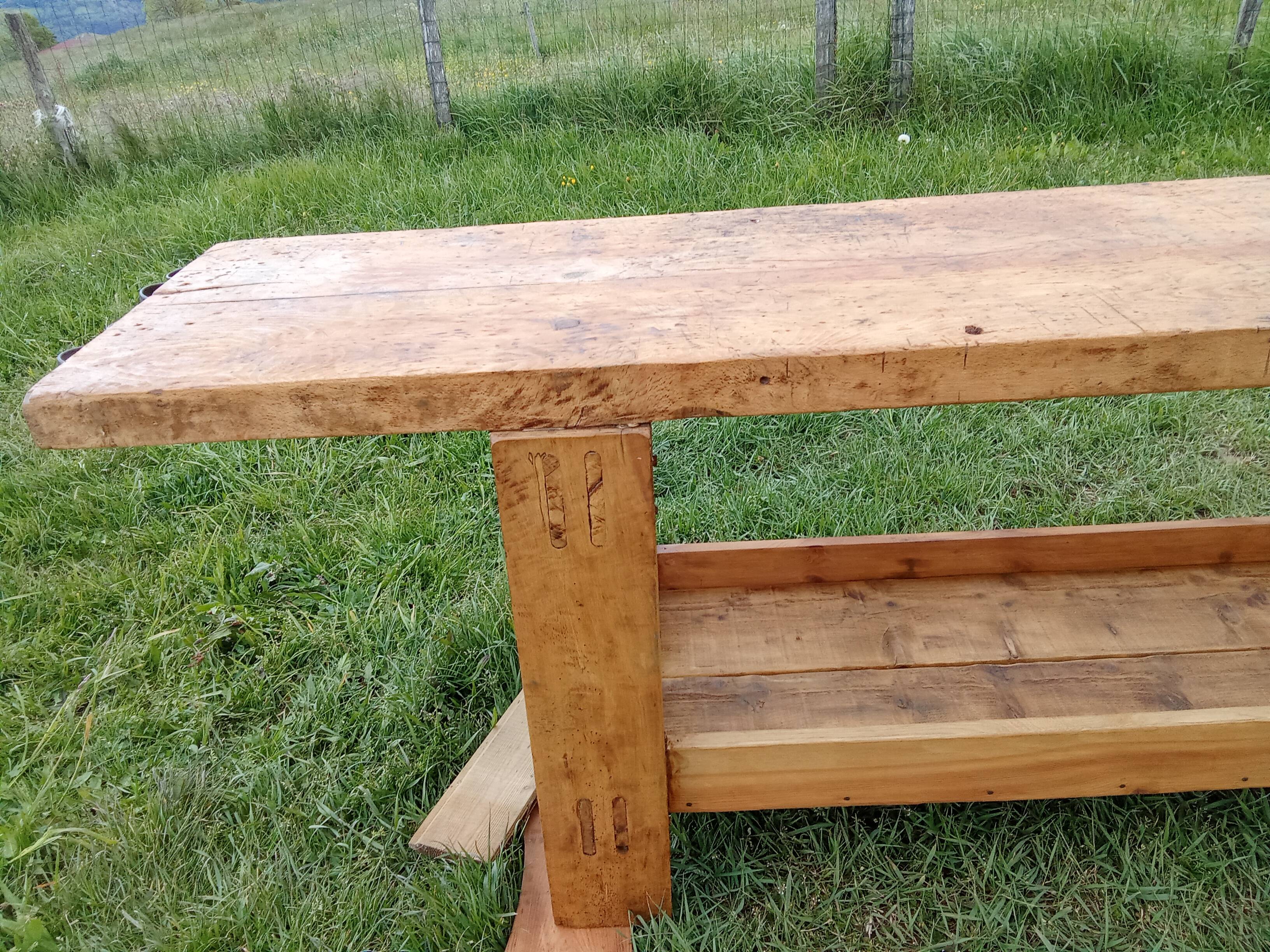 Old solid wood carpenter's workbench