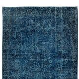 3.7x6.9 Ft Vintage Hand-Knotted Navy Blue Over-Dyed Rug from Turkey, Woolen Floor Covering. NTEK0797