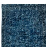3.7x6.9 Ft Vintage Hand-Knotted Navy Blue Over-Dyed Rug from Turkey, Woolen Floor Covering. NTEK0797
