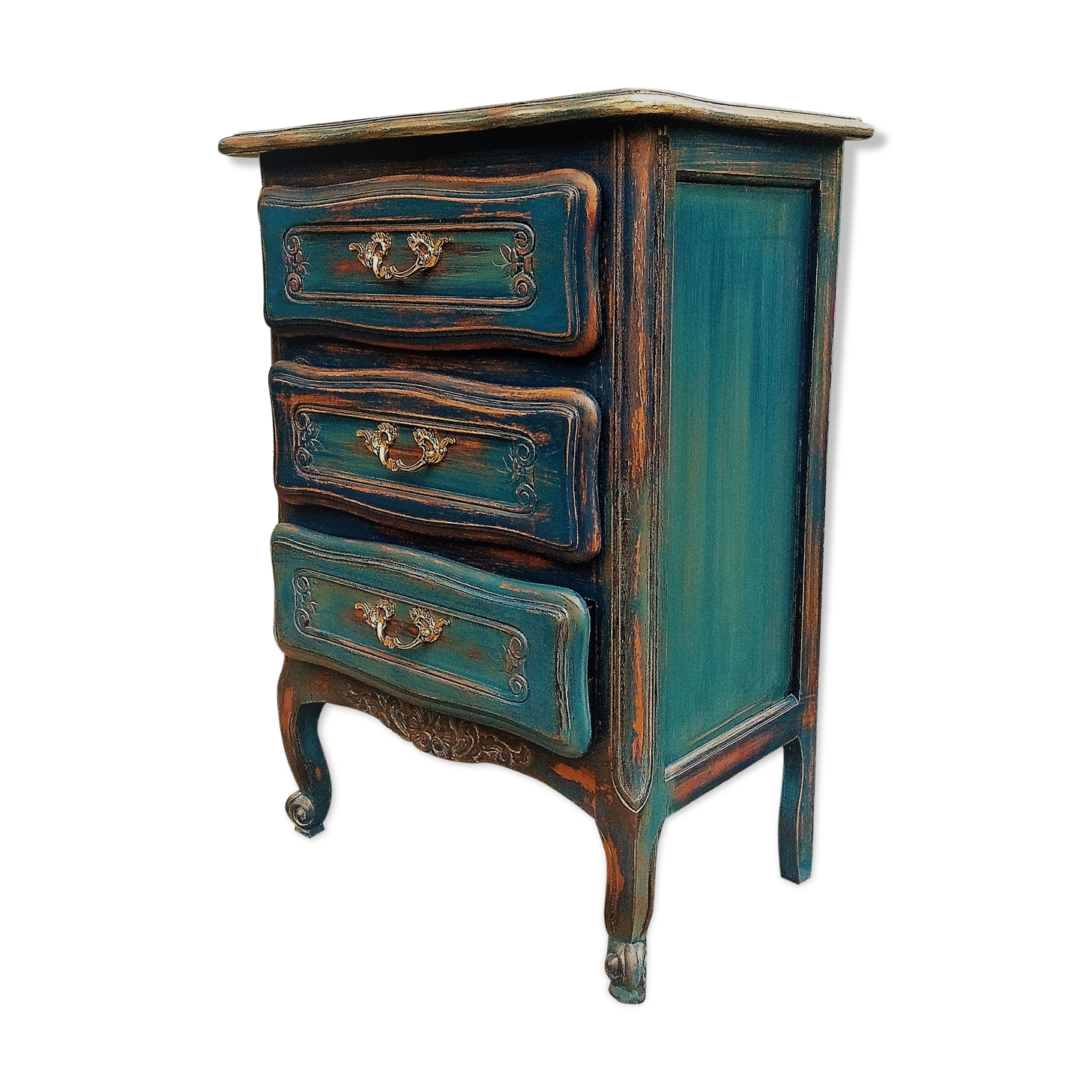 Chest of drawers erusted blue ceruse Louis XV style