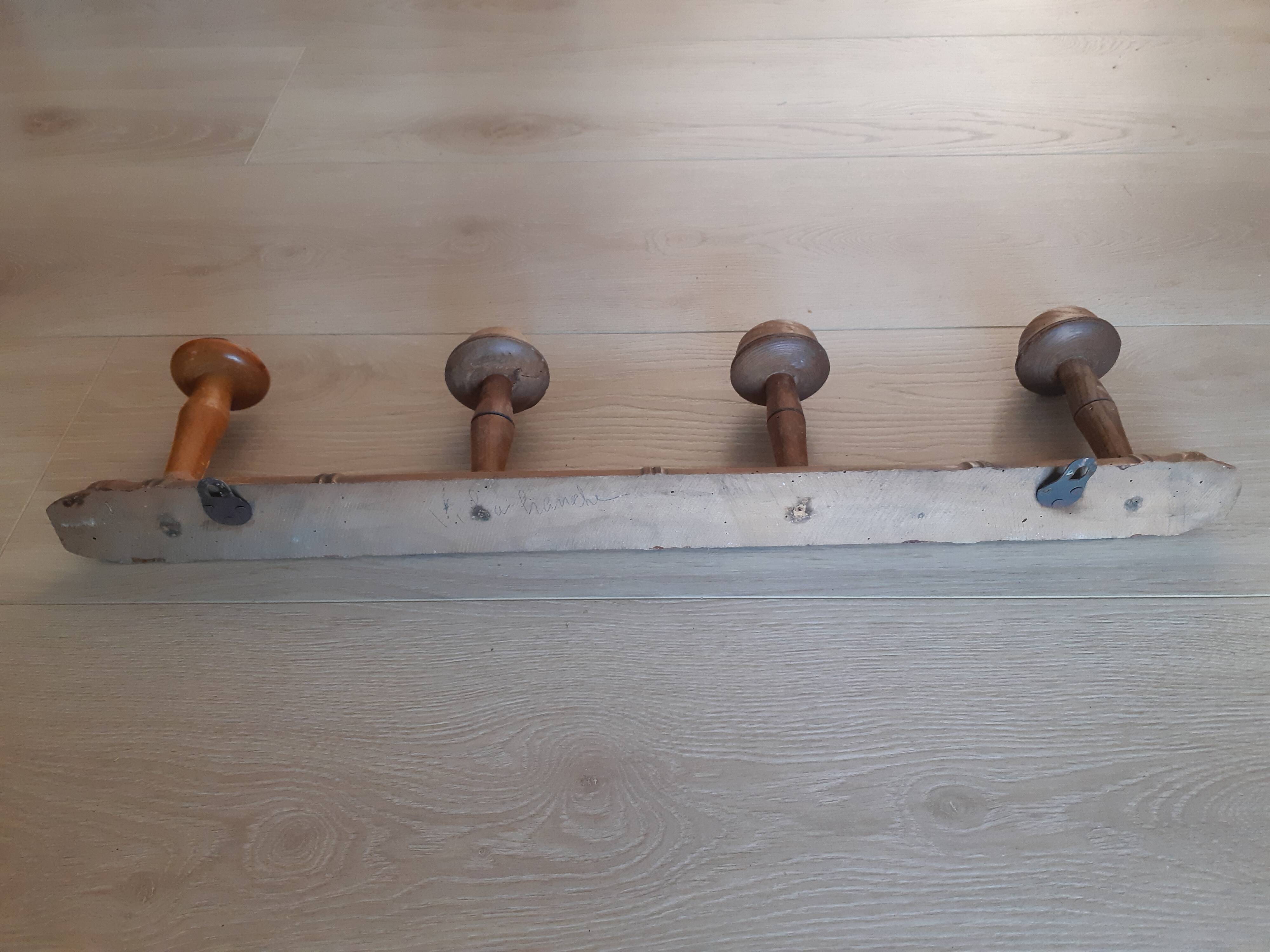 Wooden school coat racks, 4 heads, vintage French, 50s