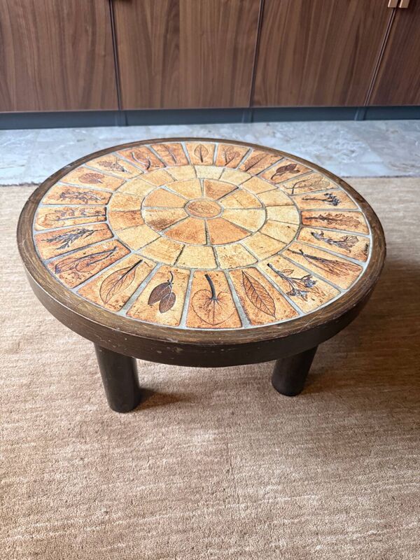 Table basse herbier vintage en céramique par Roger Capron Vallauris